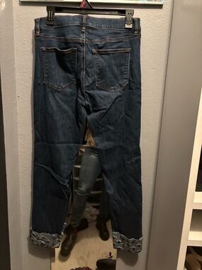 Dark Blue women’s Jeans with Patterned Cuff